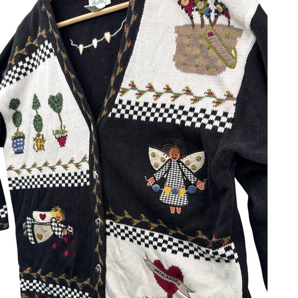 The Quacker Factory VIntage Garden Angel Button Down Cardigan Sweater Women 1X - Picture 3 of 9
